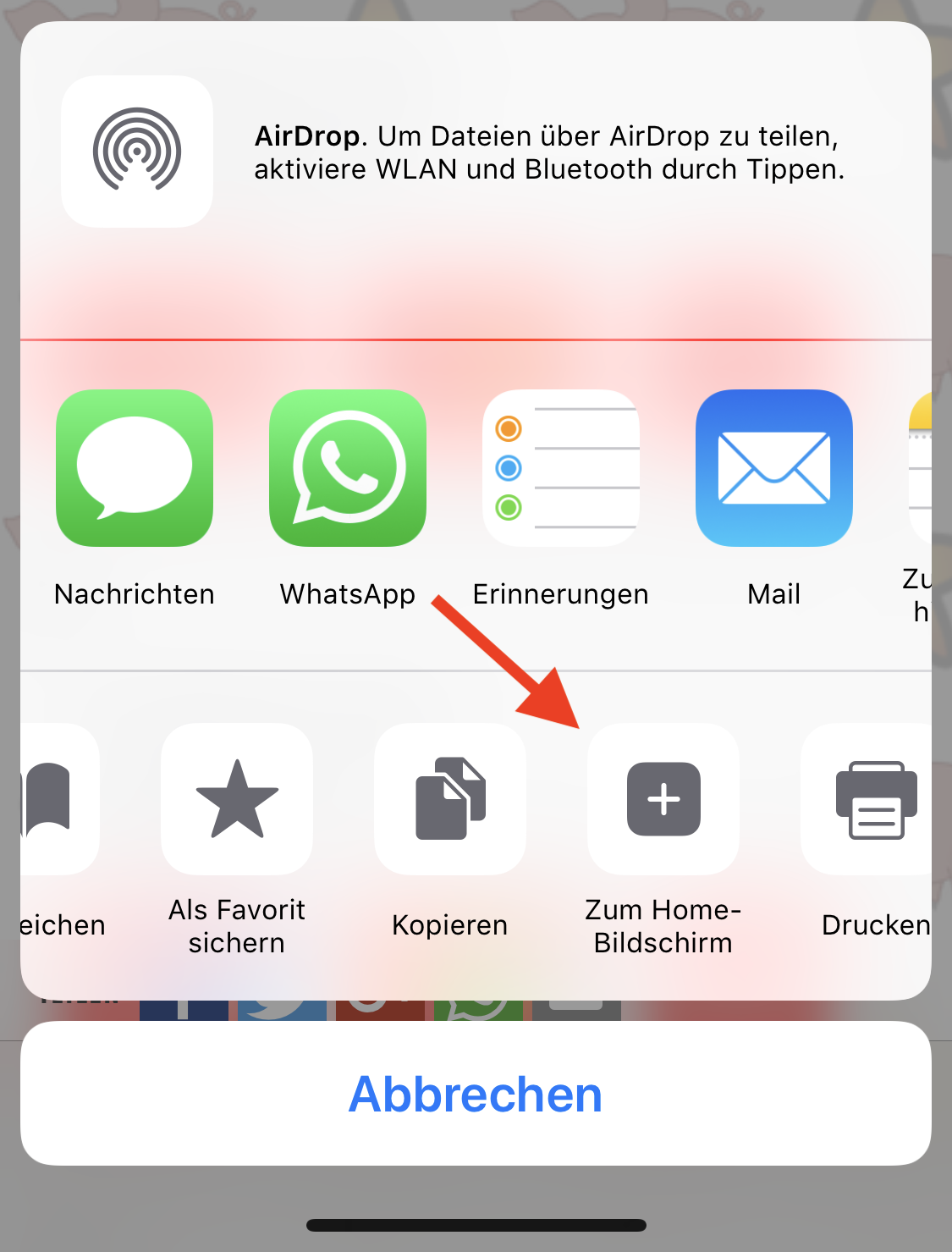 Zum Home-Bildschirm Knopf iOS